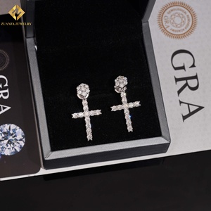 Pass Diamond Tester Hip Hop 18k Gold Plated Iced Out Cross <b>Dangle</b> 925 <b>Sterling</b> <b>Silver</b> Drop <b>Earrings</b> - Product Image 4