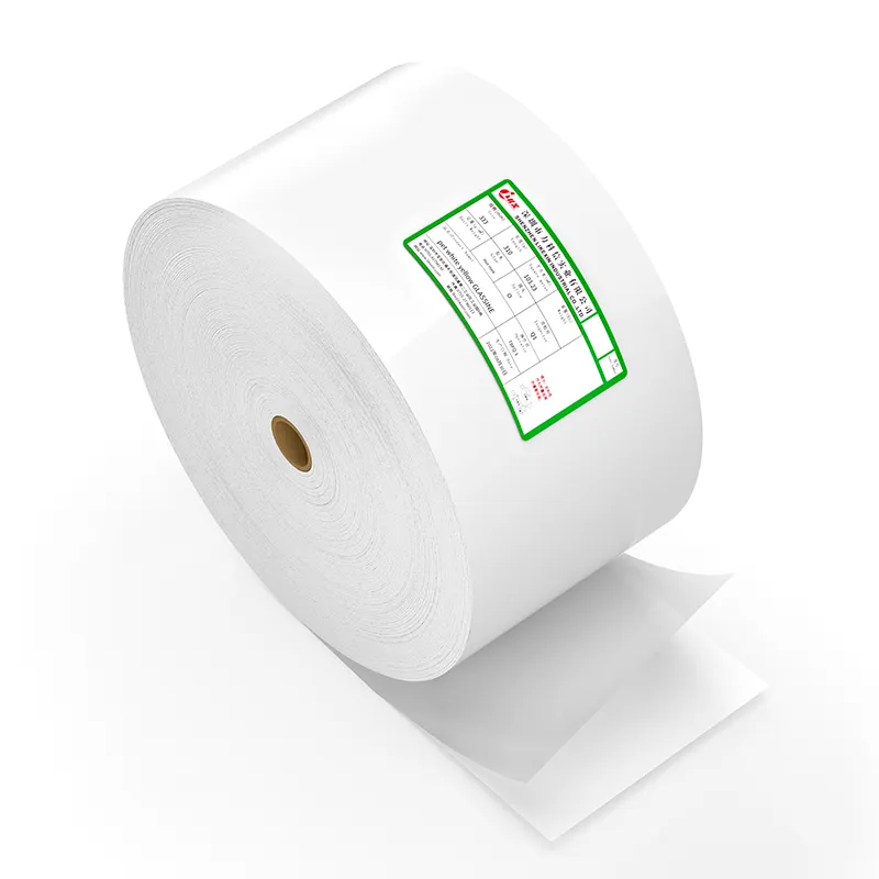 Jumbo Roll 70gsm 80gsm Thermische Overdracht Label Semi Gloss Art Papier Met 58gsm Witte Glassine Grondstof Label