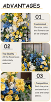Coureur de fleurs artificielles bleu royal au prix de gros pour la décoration d'arc, fleurs jaunes et bleues, fleurs artificielles