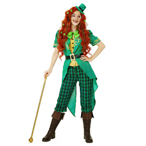 Conjunto de Disfraz de Duende Irlandés para Mujer Adulta, Día de San Patricio, Fiesta de Halloween, Pantalones Verdes a Cuadros, Chaqueta, Sombrero, Cinturón, Corbata de Moño - Product Image 5