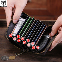 Porte-cartes multi-fentes en cuir véritable BULLCAPTAING, RFID, classique, pour cartes d'identité, bancaires et de crédit, porte-monnaie pour homme, pochette à fermeture éclair