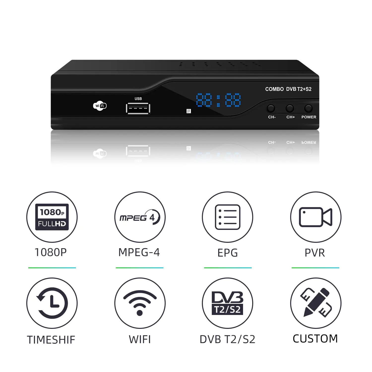 DVB T2 Terrestrial Digital TV Decoder Konverter Box DVB-T2 + S2 Combo mit DVB-T2 + S2 Set Top Box