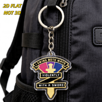 Porte-clés amusant en acrylique « Je balade la hache à double extrémité » aux couleurs du Bi Pride et avec une épée dorée, breloque transparente pour clés et sacs