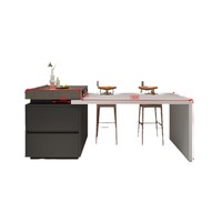 Table de bar et de salle à manger de luxe moderne italienne avec îlot en dalle de roche et fonctions rétractables pour petits appartements et salons