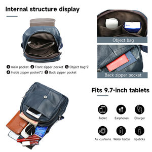 Mochila de cuero para mujer, Mochila de 7,9 pulgadas para tableta, Mochila de viaje escolar, Mochila de cuero genuino para mujer - Product Image 4