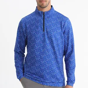 Golthan personnalisé OEM Logo hommes Fitness hommes imprimer Golf pull veste polyester coton uni tricoté 1/4 Zip pull