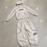 Ensemble de survêtement unisexe personnalisé deux pièces, sweat à capuche oversize avec surpiqûres contrastées, impression sérigraphiée, couleur unie, style décontracté, sport et streetwear