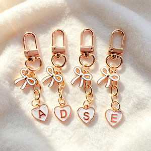 Cute Heart Shape Zinc Alloy Carabiner Keychain With Bow and V Pendant Fashion Trend <b>Key</b> Ring for Bag Decor - Product Image 4