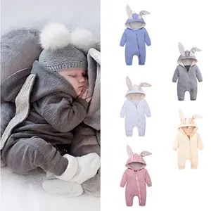 Mono de algodón con orejas de conejo para niños pequeños, mono de manga larga con capucha para recién nacidos