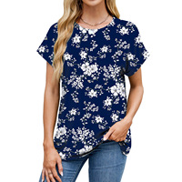 Camiseta de manga corta de verano para mujer, Camisetas estampadas con cuello redondo, camiseta informal holgada de manga corta para mujer