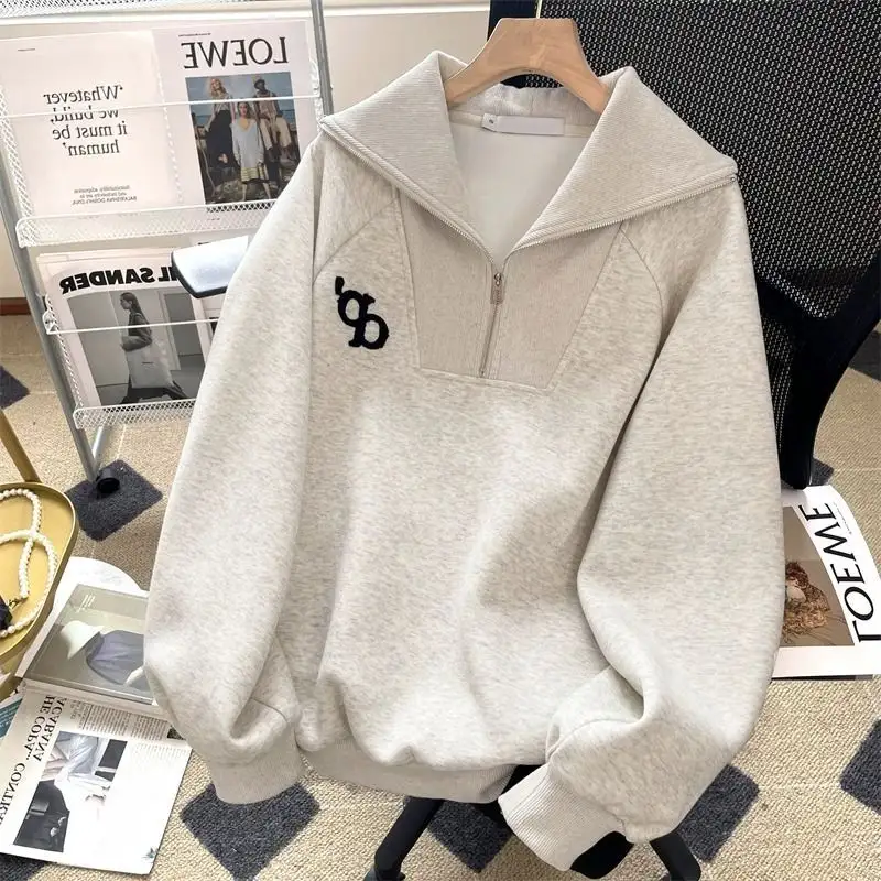 Sonbahar kış özel ekran baskı Hoodies kadın 1/4 fermuar kazak Polo boyun tişörtü Hoodies özel kapşonlu üretici