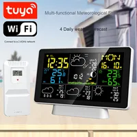 Station météo numérique intelligente Tuya OLED sans fil avec capteur extérieur Wi-Fi, thermomètre, hygromètre, horloge et alarme pour la maison (en plastique)