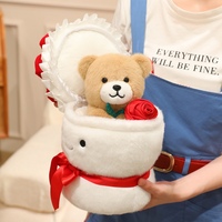 Boneka Beruang Teddy Plush Kreatif Grosir Pabrik dengan Kotak Hadiah Kejutan Bunga Mawar, Mainan Hewan Boneka untuk Hadiah Pernikahan Valentine