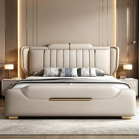 Cadre de lit capitonné en cuir italien de luxe moderne avec tiroir de rangement, taille King et Queen, pour chambre à coucher et hôtel