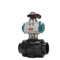 Vanne à boisseau sphérique en plastique Autorun, double union, en PVC, avec actionneur pneumatique, raccordement fileté