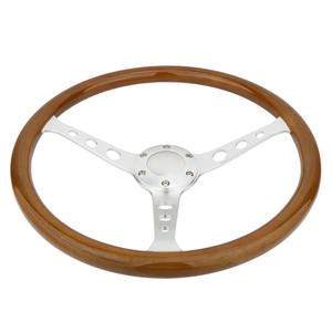 15 "क्लासिक लकड़ी अनाज चांदी के गोल छेद ब्रश की बात स्टीयरिंग व्हील + सींग किट - Product Image 2