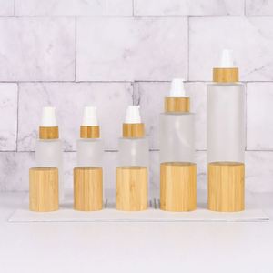 Empty Clear Frosted <b>Bamboo</b> Cosmetic Glass <b>Container</b> Screen Printing Spray Pump Serum Bottle 30-120ml Square Shape Skin Care - Product Image 2