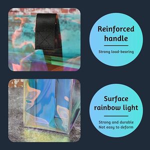 Sac transparent holographique en PVC imperméable avec poignée en corde, idéal pour le travail, la plage, le déjeuner, les mariages, les anniversaires, motif arc-en-ciel - Product Image 5