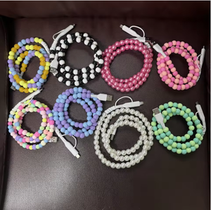 2025 Nieuwe 2 In 1 Kralen Snelle Oplader Snoer 1M Type-C Usb Aangepaste Schattige Parel Telefoon Oplaadsnoeren Voor Iphone Geschenken Auto Computer - Product Image 5