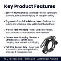 Pince de fixation rapide pour tige de selle de vélo en aluminium 6061-T6 usiné CNC sur mesure, anodisé couleur, avec levier de verrouillage réglable OEM