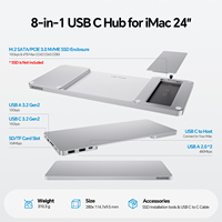 Hub USB C PULWTOP para iMac de 24 Pulgadas M1/M3/M4 con Carcasa para SSD M.2, USB-A/C 3.2 10Gbps, 2 USB-A 2.0, SD/TF Plateado