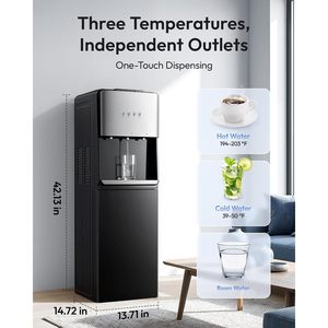 Distributeur d'eau Euhomy à chargement par le bas, compatible avec les bouteilles de 5 gallons, 3 réglages de température (chaud, température ambiante, froid), sur pied, chargement par le bas - Product Image 2