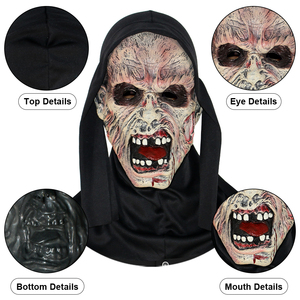 Masque de visage d'horreur en PVC souple pour Halloween, masque de fantôme effrayant, masque de cosplay avec capuche noire, accessoire de maquillage pour fête - Product Image 4