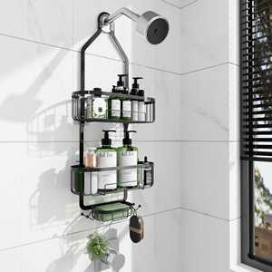 Support mural à 3 niveaux avec crochets 5 en 1 ajustable et antirouille pour serviette de bain, shampoing, savon, rangement, <span class=keywords><strong>douche</strong></span>, étagère suspendue - Product Image 1