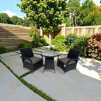 Ensemble bistrot en rotin noir 2 places, table ronde et chaises en osier pour extérieur, mobilier de jardin pour balcon