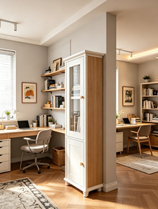 Armario Moderno Blanco con Puerta de Vidrio y Tiradores de Madera, Mueble de Almacenamiento para Entrada o Dormitorio - Product Image 3