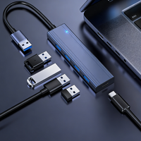Expédition rapide, hub USB 3.0 4 ports haute vitesse 5 Gbps, en aluminium, plug and play, convertisseur pour ordinateur portable, ordinateur de bureau, hub USB C