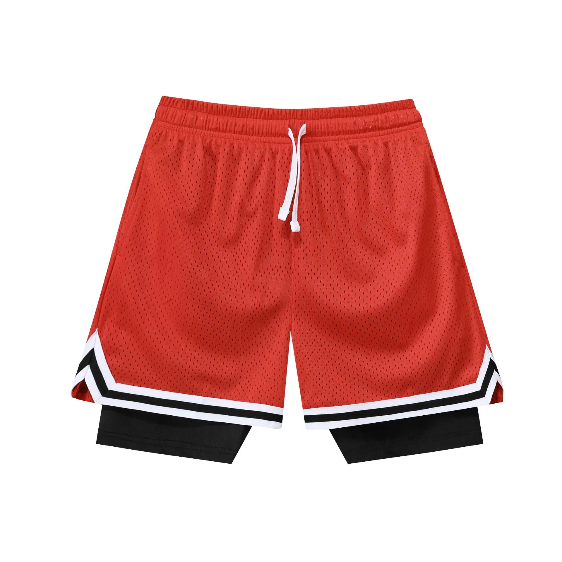 A309 2 In 1 Jogger Gym Workout Sports Running Mesh Basketball Men's Shorts Plain Design Double Layer Customs Mesh Shorts