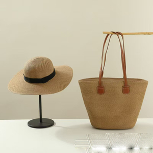 IStapromo Gifts High Quantity Custom Summer Beach Strip <b>Sun</b> <b>Shade</b> Wide Brim Straw Hat One Shoulder Underarm Bag Set - Product Image 6