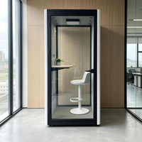 Cabine de bureau insonorisée moderne et silencieuse avec cadre en aluminium blanc minimaliste, port de charge USB, pour bureau à domicile, hôtel