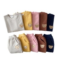 Ensemble de pull à manches longues décontracté pour enfants de style coréen, en coton, avec col brodé de petit ours, pour le printemps et l'automne, pour garçons et filles