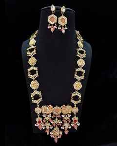 Indian Wedding <b>Queen</b>-Inspired Meenakari Necklace Set and Gold Peach Earrings Brass Choker for Gifts for Weddings - Product Image 1
