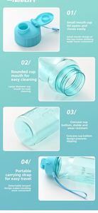 Gobelet sportif réutilisable en plastique PET de 550 ml, design à ouverture par pression portable avec poignée de transport, gobelet à eau léger pour étudiants et camping - Product Image 6