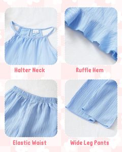 Conjunto <span class=keywords><strong>de</strong></span> Ropa para Bebé Niña, Conjuntos <span class=keywords><strong>de</strong></span> Verano para Adolescentes con Top Halter sin Mangas con Volantes y Pantalones Anchos, Conjunto <span class=keywords><strong>de</strong></span> Ropa Infantil para Uso Diario - Product Image 2