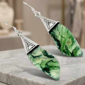 Pendientes de Plata de Ley 925 con Ágata Musgo en Forma de Serpiente, Estilo Étnico y Elegante, Joyería Fina para Bodas/Fiestas, Nuevo y Más Vendido - Product Image 2