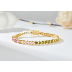 Pulsera de tenis personalizable de plata chapada en oro de 14K y 18K con diamantes de imitación y moissanita para mujer, diseño de cadena y eslabones, a la moda - Product Image 4