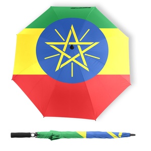 Wholesale Ethiopian Flag Printed Golf <b>Umbrella</b>, Waterproof Fiberglass Structure for Beach Resorts & Golf Course Usage - Product Image 1