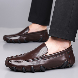 Mocasines casuales de cuero para hombre, sin cordones, de color sólido negro y marrón, para oficina, origen Wenzhou - Product Image 4