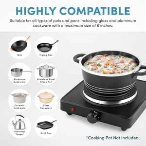 Single Burner Electric <b>Hot</b> <b>Plate</b> for Cooking Portable 1000w Easy to Clean Stainless Steel Stove - Product Image 4