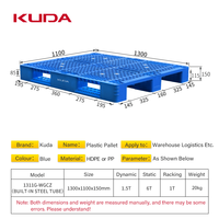Palette en plastique renforcé d'acier Kuda 1311G-WGCZ, plancher de stockage industriel résistant à l'humidité pour la logistique et le transport