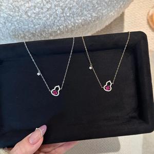 Collar de Plata de Ley S925 con Diamante en Forma de Gota de Agua Rojo Rosa, Diseño de Nicho de Alta Gama, Cadena para Clavícula, Estilo Dulce y Elegante - Product Image 3