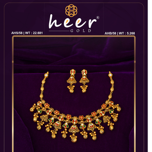 Floral motifs and multicolor <b>stones</b> elegant bridal jewelry with matching earrings antique gold necklace fine set - Product Image 2