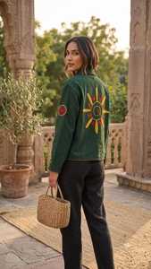 Handcrafted Solid <b>Velvet</b> Suzani Bomber <b>Jacket</b> <b>for</b> <b>Women</b> Orange Embroidered Winter Coat with Cotton Lining Ethnic Boho Style - Product Image 5