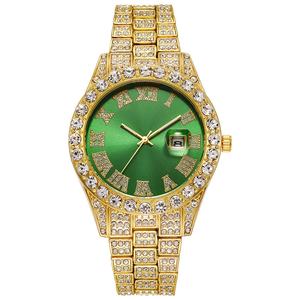 Montre à quartz hip-hop personnalisée à succès pour hommes, bracelet en acier, cadran à échelle romaine avec affichage du calendrier en diamant, style tendance et professionnel - Product Image 1