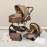 Système de voyage pour bébé, poussette 3-en-1, siège auto et poussette en coton avec cadre en aluminium, capacité de charge de 20 kg, pour 0-3 ans