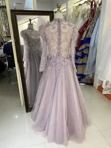 Neues Großhandel Perlenläufer langärmliges Abendkleid für Mädchen elegante Frau Luxus 2025